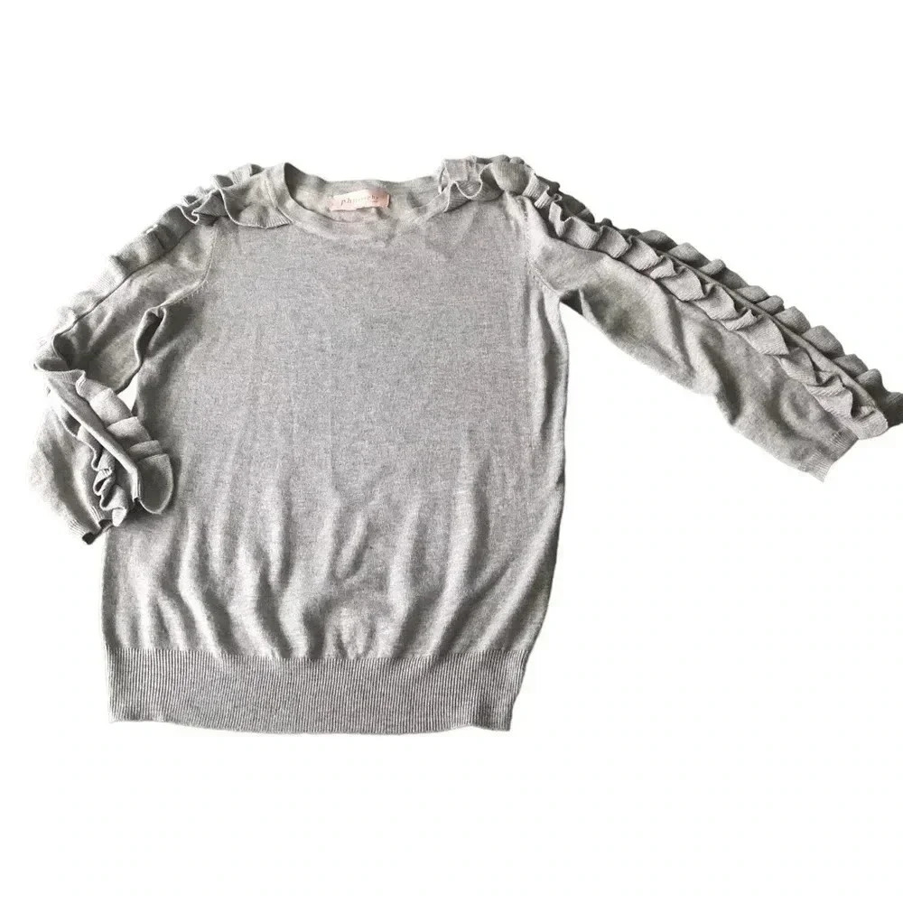 Philosophy Republic *Nordstrom* Gray Ruffle Sleeve Sweater Top